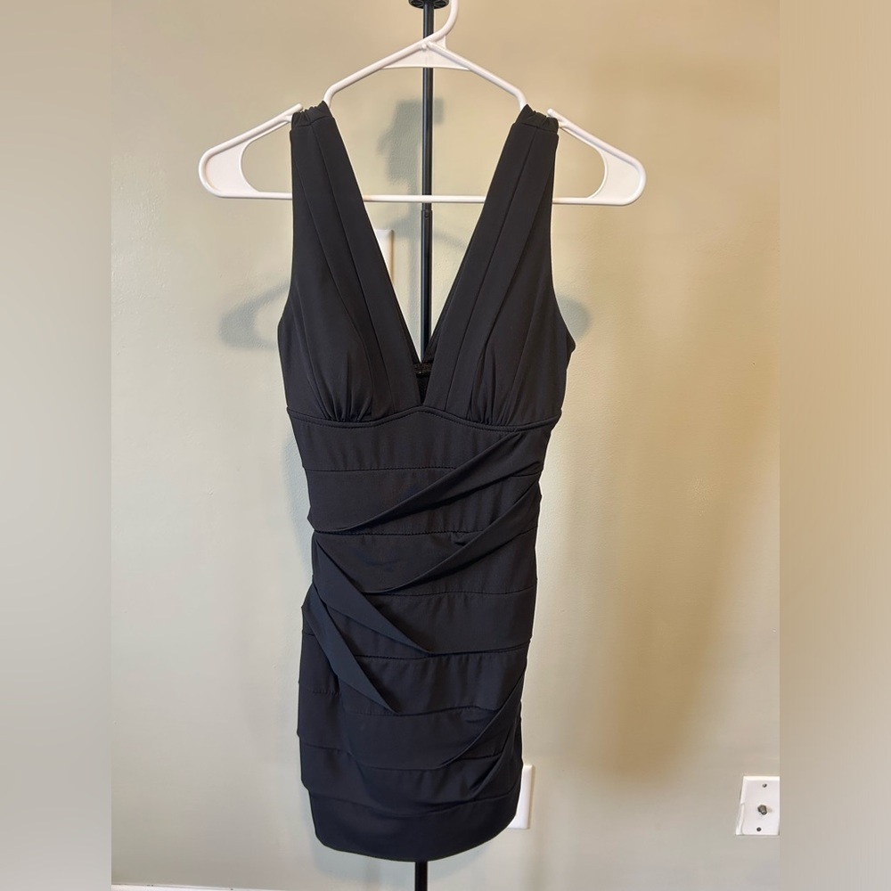 Sexy Black Low Cut Mini Dress